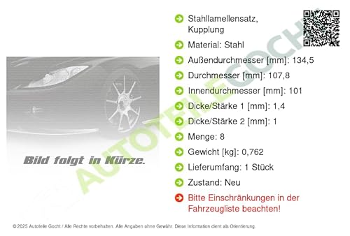 Stahllamellensatz, Kupplung Kompatibel mit von Autoteile Gocht von TRW