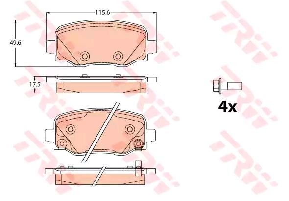 TRW Bremsbelagsatz FIAT,JEEP GDB2116 77369350,77368788,77361008 77369320,77367145,77367417 von TRW