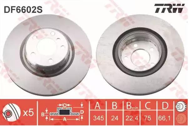 TRW Bremsscheibe BMW DF6602S 34206797605,34206898719,6797605 Bremsscheiben,Scheibenbremsen 6898719 von TRW