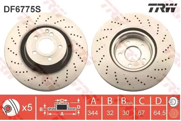 TRW Bremsscheibe MERCEDES-BENZ DF6775S A0004211412,A000421141207,A000421151207 Bremsscheiben,Scheibenbremsen A2074210012,0004211412,000421141207 von TRW