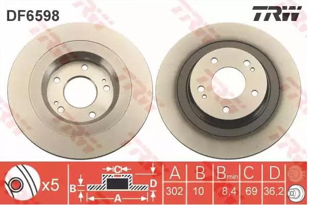 TRW Bremsscheibe MITSUBISHI DF6598 1609901080,4615A125,4615A142 Bremsscheiben,Scheibenbremsen 4615A155,4615A168 von TRW