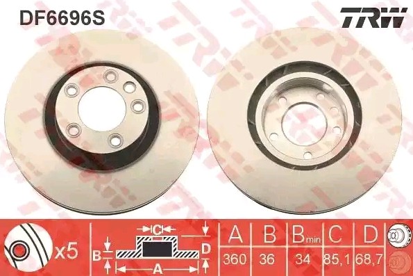 TRW Bremsscheibe VW,PORSCHE DF6696S 7P6615302A,7P6615302B,95835140400 Bremsscheiben,Scheibenbremsen 95835140401 von TRW