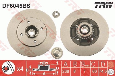 Trw 1x Bremsscheibe [Hersteller-Nr. DF6045BS] für Renault von TRW