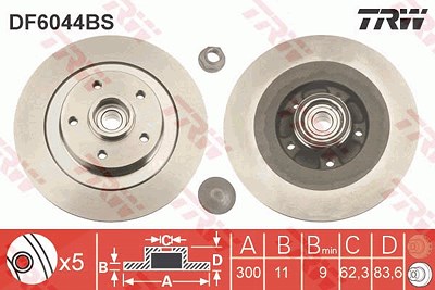 Trw 1x Bremsscheibe Hinterachse VOLL [Hersteller-Nr. DF6044BS] für Renault von TRW