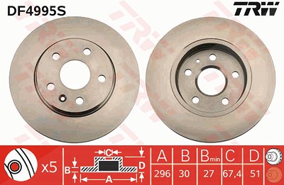 Trw 1x Bremsscheibe Vorderachse Belüftet [Hersteller-Nr. DF4995S] für Chevrolet, Opel, Saab von TRW