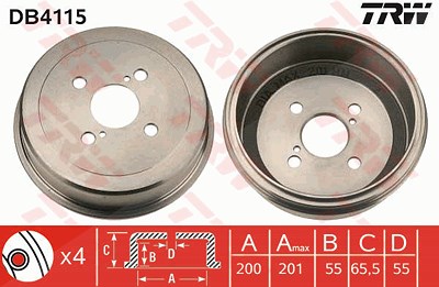 Trw 1x Bremstrommel Hinterachse [Hersteller-Nr. DB4115] für Toyota von TRW