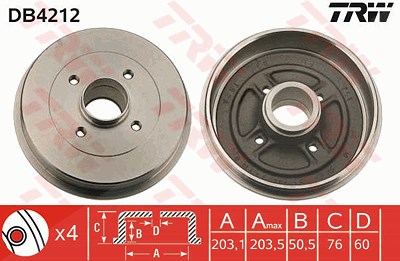 Trw 1x Bremstrommel Hinterachse [Hersteller-Nr. DB4212] für Nissan, Renault von TRW