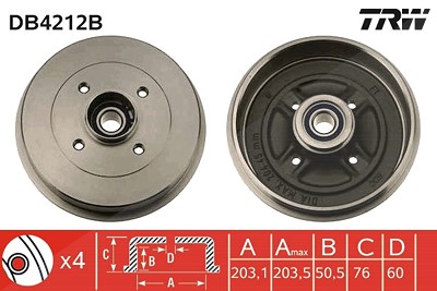 Trw 1x Bremstrommel Hinterachse [Hersteller-Nr. DB4212B] für Nissan, Renault von TRW