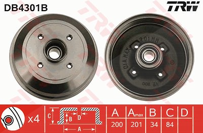 Trw 1x Bremstrommel Hinterachse mit Radlager [Hersteller-Nr. DB4301B] für Opel von TRW