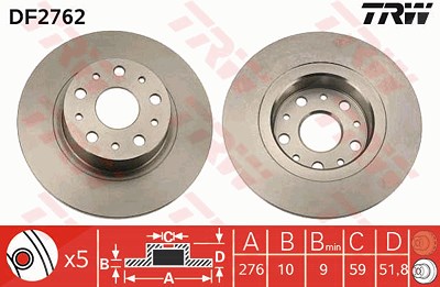 Trw Bremsscheibe [Hersteller-Nr. DF2762] für Alfa Romeo, Lancia von TRW