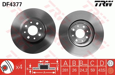 Trw 1x Bremsscheibe [Hersteller-Nr. DF4377] für Alfa Romeo, Fiat, Lancia von TRW