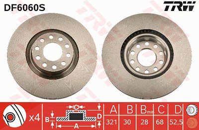 Trw 1x Bremsscheibe [Hersteller-Nr. DF6060S] für Audi von TRW