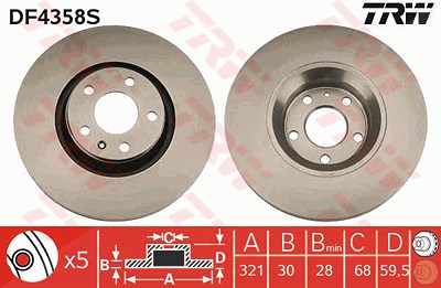 Trw 1x Bremsscheibe [Hersteller-Nr. DF4358S] für Audi von TRW