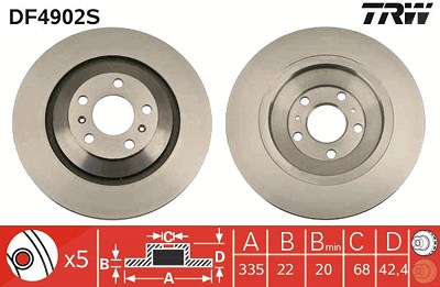 Trw 1x Bremsscheibe [Hersteller-Nr. DF4902S] für Audi, Bentley, VW von TRW