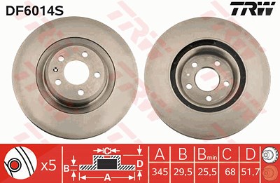 Trw 1x Bremsscheibe [Hersteller-Nr. DF6014S] für Audi von TRW