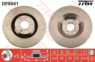 Trw 1x Bremsscheibe [Hersteller-Nr. DF6041S] für Audi von TRW