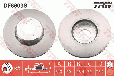 Trw 1x Bremsscheibe Vorderachse Belüftet [Hersteller-Nr. DF6603S] für BMW von TRW