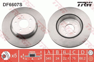 Trw 1x Bremsscheibe [Hersteller-Nr. DF6607S] für BMW von TRW