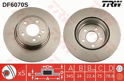 Trw 1x Bremsscheibe [Hersteller-Nr. DF6070S] für BMW von TRW