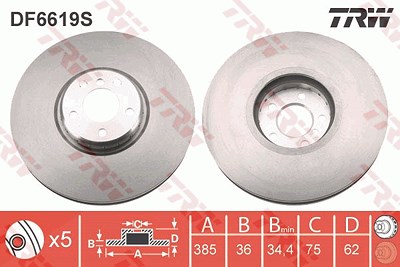 Trw 1x Bremsscheibe [Hersteller-Nr. DF6619S] für BMW von TRW