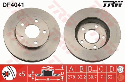 Trw Bremsscheibe [Hersteller-Nr. DF4041] für Buick, Chevrolet, Oldsmobile, Opel, Pontiac, Vauxhall von TRW