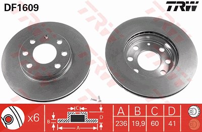 Trw Bremsscheibe [Hersteller-Nr. DF1609] für Daewoo, Opel von TRW