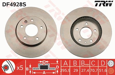 Trw 1x Bremsscheibe [Hersteller-Nr. DF4928S] für Chevrolet, Opel von TRW