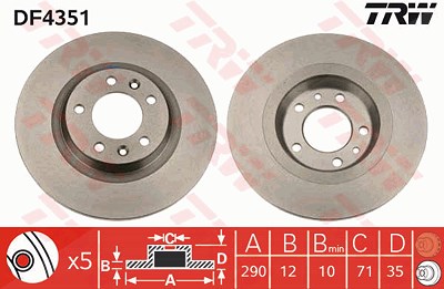 Trw Bremsscheibe [Hersteller-Nr. DF4351] für Citroën, Peugeot von TRW