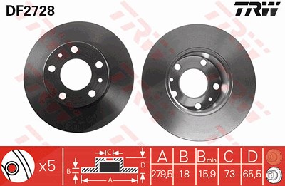 Trw Bremsscheibe [Hersteller-Nr. DF2728] für Citroën, Fiat, Peugeot von TRW