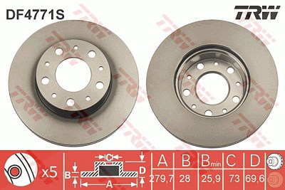 Trw 1x Bremsscheibe Vorderachse Belüftet [Hersteller-Nr. DF4771S] für Citroën, Fiat, Peugeot von TRW