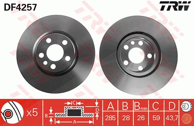 Trw Bremsscheibe [Hersteller-Nr. DF4257] für Citroën, Fiat, Lancia, Peugeot von TRW