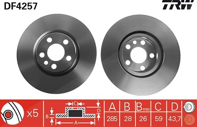 Trw Bremsscheibe [Hersteller-Nr. DF4257] für Citroën, Fiat, Lancia, Peugeot von TRW