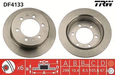 Trw Bremsscheibe [Hersteller-Nr. DF4133] für Daewoo, Ssangyong von TRW