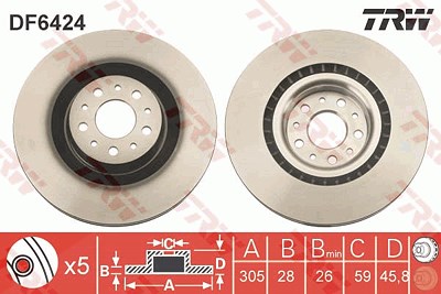 Trw Bremsscheibe [Hersteller-Nr. DF6424] für Fiat, Opel von TRW