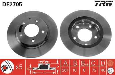 Trw Bremsscheibe [Hersteller-Nr. DF2705] für Ford Usa, Mazda von TRW