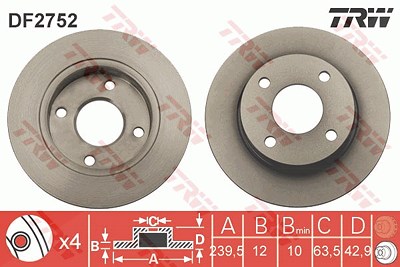 Trw Bremsscheibe [Hersteller-Nr. DF2752] für Ford, Mazda von TRW