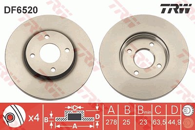 Trw Bremsscheibe [Hersteller-Nr. DF6520] für Ford von TRW