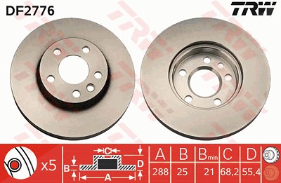 Trw Bremsscheibe [Hersteller-Nr. DF2776] für Ford, Seat, VW von TRW