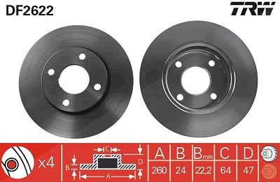 Trw Bremsscheibe [Hersteller-Nr. DF2622] für Ford, Ford Usa von TRW