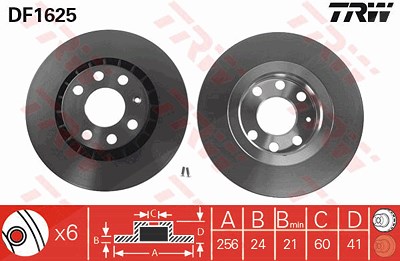 Trw Bremsscheibe [Hersteller-Nr. DF1625] für Chevrolet, Daewoo, Lotus, Opel, Vauxhall von TRW