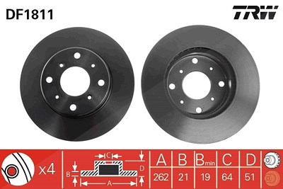 Trw Bremsscheibe [Hersteller-Nr. DF1811] für Honda, Mg, Rover von TRW