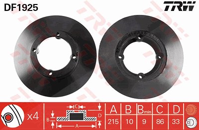 Trw Bremsscheibe [Hersteller-Nr. DF1925] für Bedford, Daewoo, Maruti, Suzuki, Vauxhall von TRW