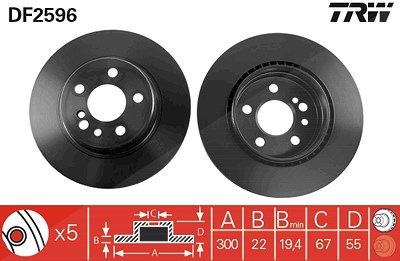 Trw Bremsscheibe [Hersteller-Nr. DF2596] für Mercedes-Benz von TRW