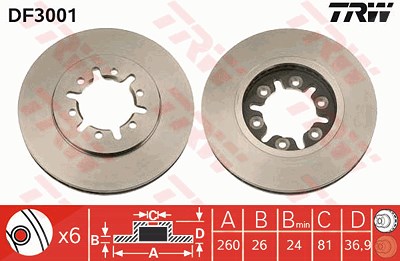 Trw Bremsscheibe [Hersteller-Nr. DF3001] für Nissan von TRW