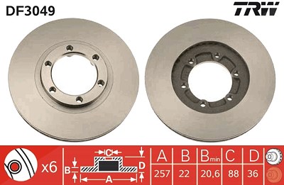 Trw Bremsscheibe [Hersteller-Nr. DF3049] für Isuzu, Opel, Vauxhall von TRW