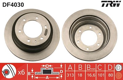 Trw Bremsscheibe [Hersteller-Nr. DF4030] für Isuzu, Opel von TRW