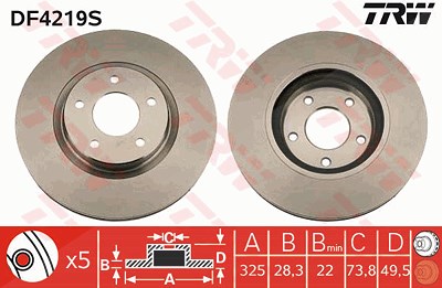 Trw 1x Bremsscheibe [Hersteller-Nr. DF4219S] für Jaguar von TRW