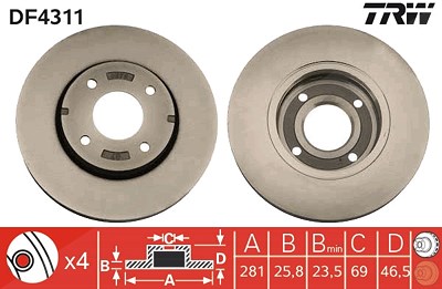 Trw Bremsscheibe [Hersteller-Nr. DF4311] für Mitsubishi, Smart von TRW