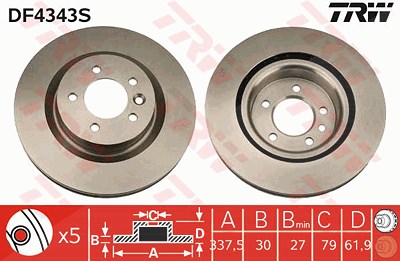 Trw 1x Bremsscheibe [Hersteller-Nr. DF4343S] für Land Rover von TRW