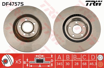 Trw 1x Bremsscheibe [Hersteller-Nr. DF4757S] für Audi von TRW